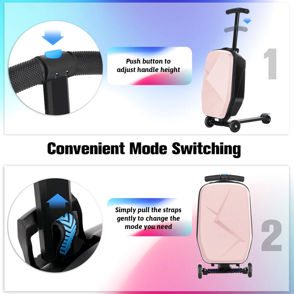 Valise à roulettes Advwin pour enfants et adultes, valise rigide sur laquelle les enfants de 4 à 15 ans peuvent rouler, bagage cabine multifonction léger et pliable avec roulettes, pour enfants et adolescents, rose