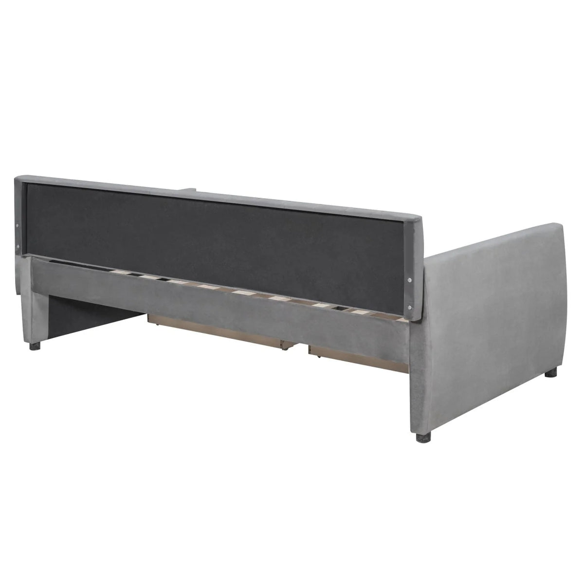 Lit de repos 1 place avec 2 tiroirs de rangement, cadre de lit-canapé capitonné et rembourré avec support à lattes en bois, parfait pour une chambre, gris