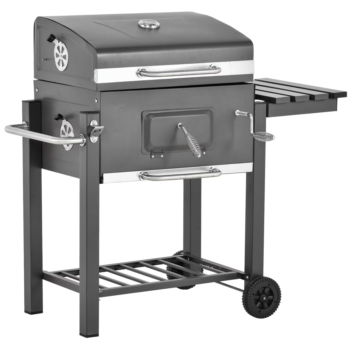 Barbecue à charbon portable Outsunny, en acier inoxydable, avec thermomètre et brûleur latéral, gris