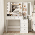 Coiffeuse VEANERWOOD avec miroir éclairé et bloc multiprise, table de maquillage moderne avec 5 tiroirs, blanc