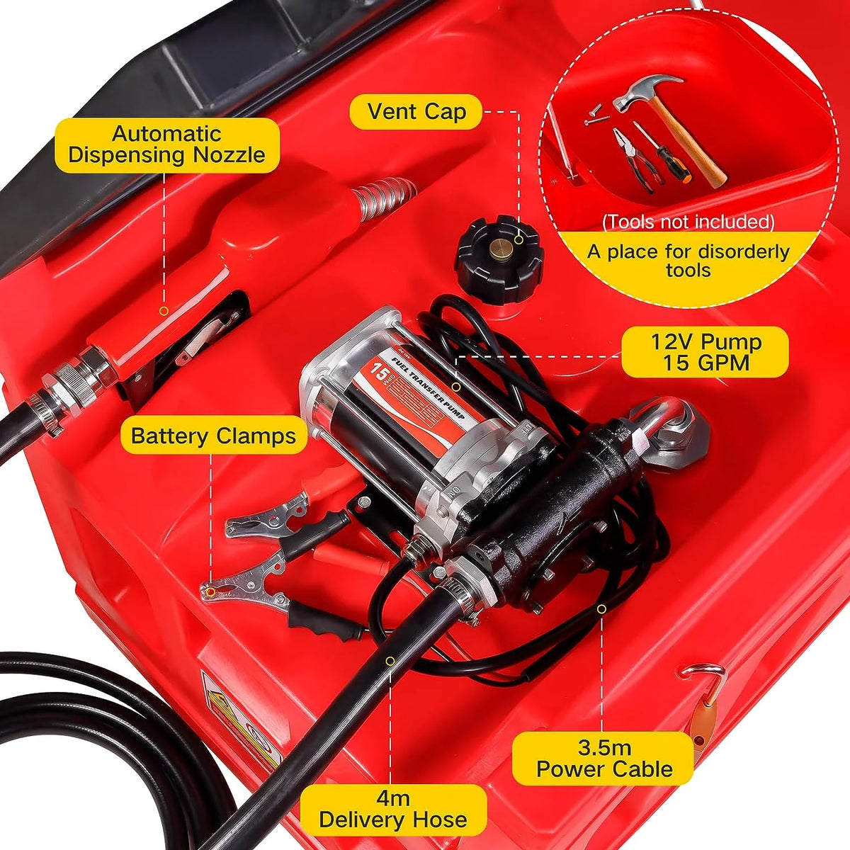 Réservoirs de carburant portables de 48 gallons avec pompe de transfert de carburant à essence 12 V CC 15 GPM