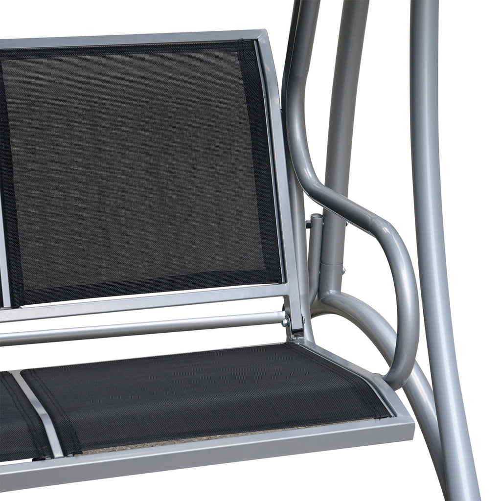Balancelle de jardin Outsunny pour 3 personnes, balancelle de terrasse avec support et auvent réglable, banc-balancelle d'extérieur robuste pour adultes, noir