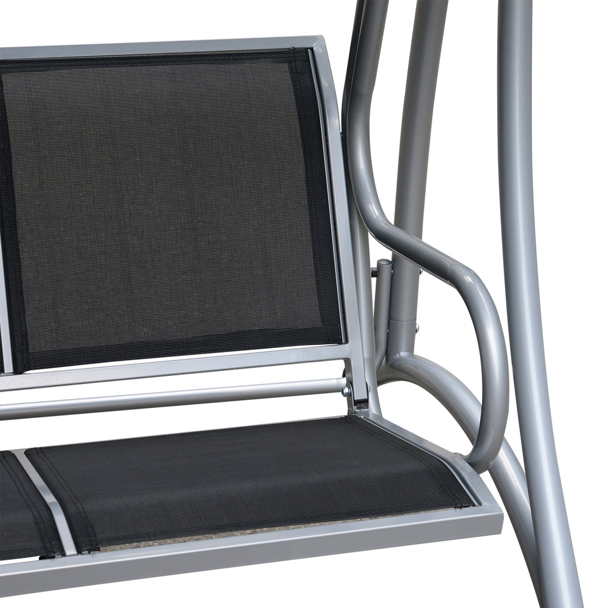 Balancelle de jardin Outsunny pour 3 personnes, balancelle de terrasse avec support et auvent réglable, banc-balancelle d'extérieur robuste pour adultes, noir