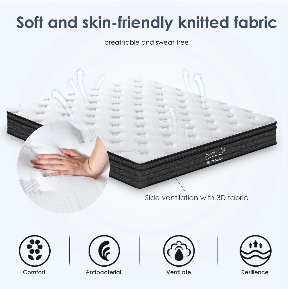 Matelas hybride King SOGES de 254 cm pour adultes, matelas en mousse à mémoire de forme, fermeté moyenne, ressorts ensachés