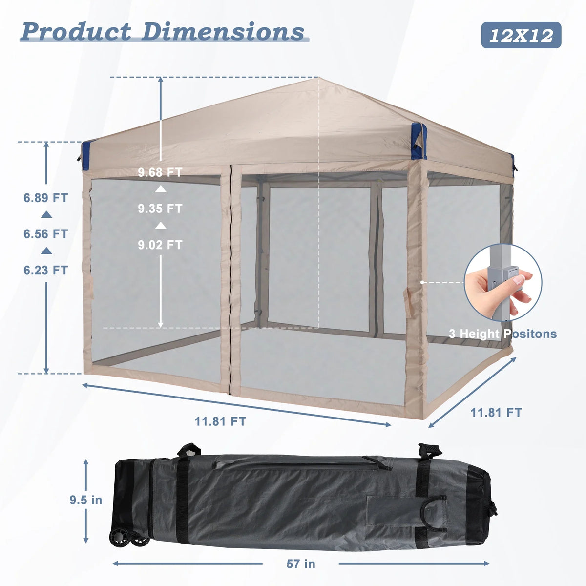 Aoodor Chapiteau Pop-Up 12'x12' avec Murs Latéraux Amovibles en Maille, Tente Abri Instantanée Portable d'Extérieur-Noir