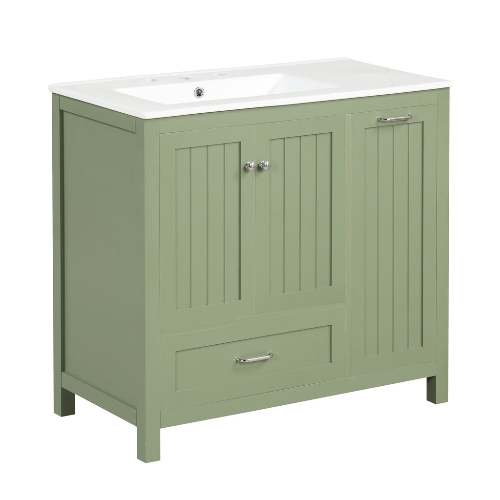 Meuble-lavabo de salle de bains Harper & Bright Designs 30 avec lavabo, armoire de salle de bains avec plateau en céramique, portes et tiroir de rangement multifonctionnels, vert