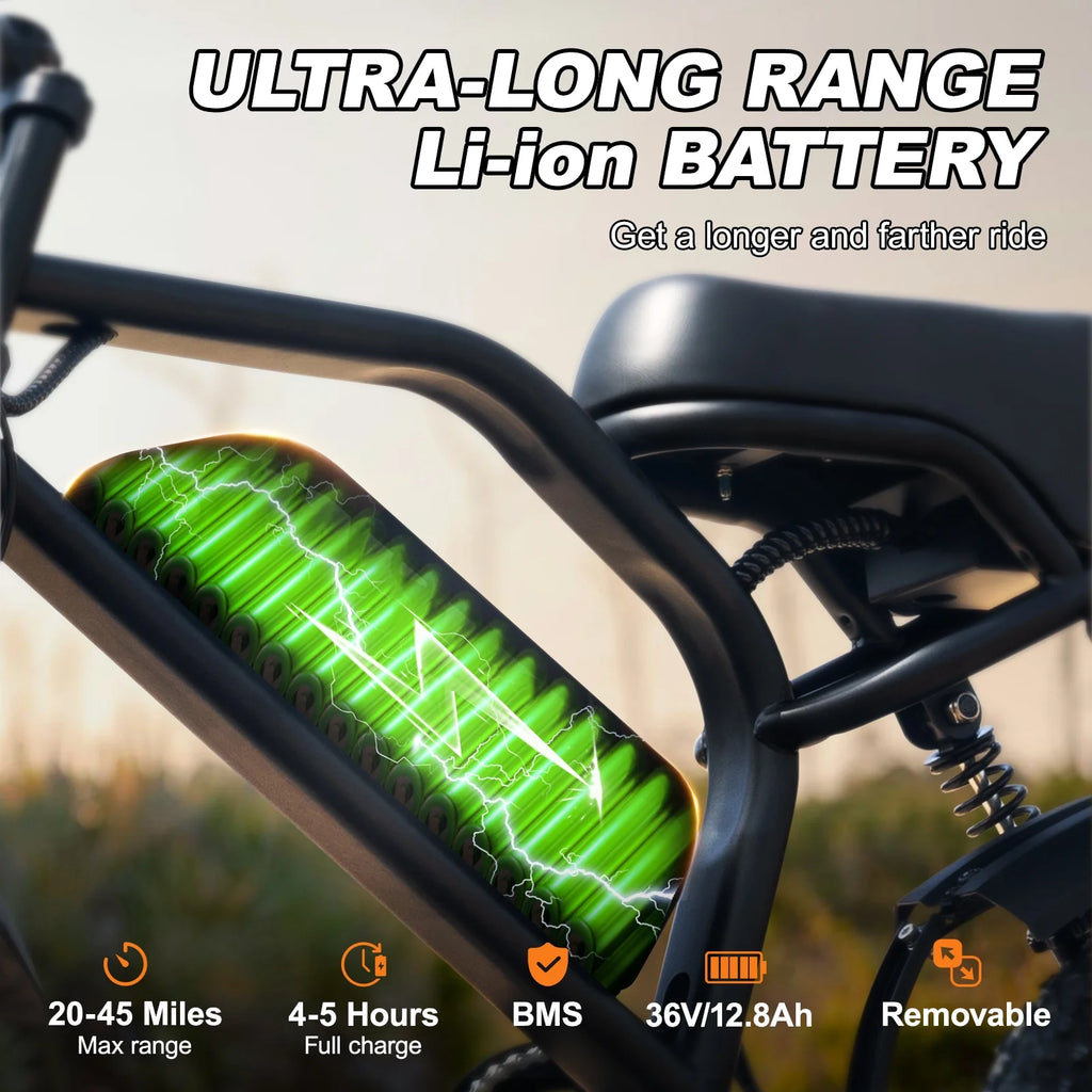Vélo électrique AVDL, vélo à pneus larges de 16 pouces, moteur de 500 W, batterie amovible 48 V 12 Ah, suspension intégrale, 38 miles en mode électrique pur, 55 miles avec pédalage