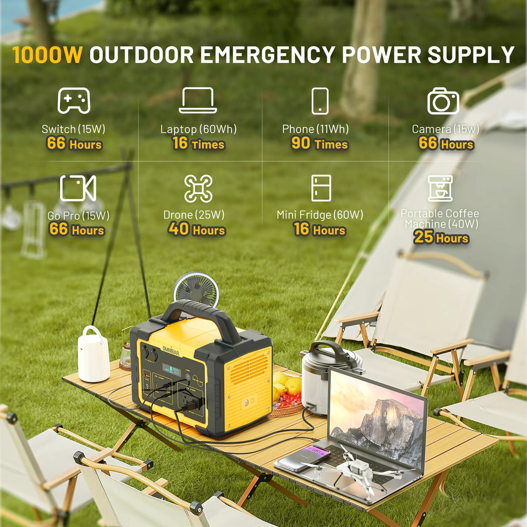 Station d’énergie portable Mondawe 1 000 W, générateur solaire 1 024 Wh avec prise CA pour la maison, le camping et les urgences