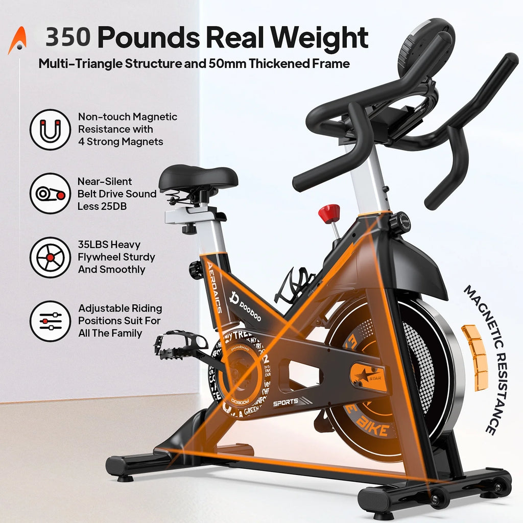 Vélo d’appartement Pooboo, vélo d’intérieur avec résistance réglable pour le domicile ou le bureau, appareil de cardio-training supportant jusqu’à 159 kg