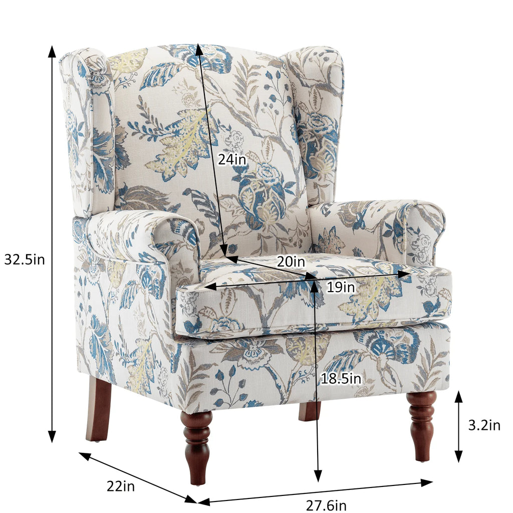 Fauteuil d'appoint rembourré Hommow, Fauteuil en tissu à imprimé floral,Bleu