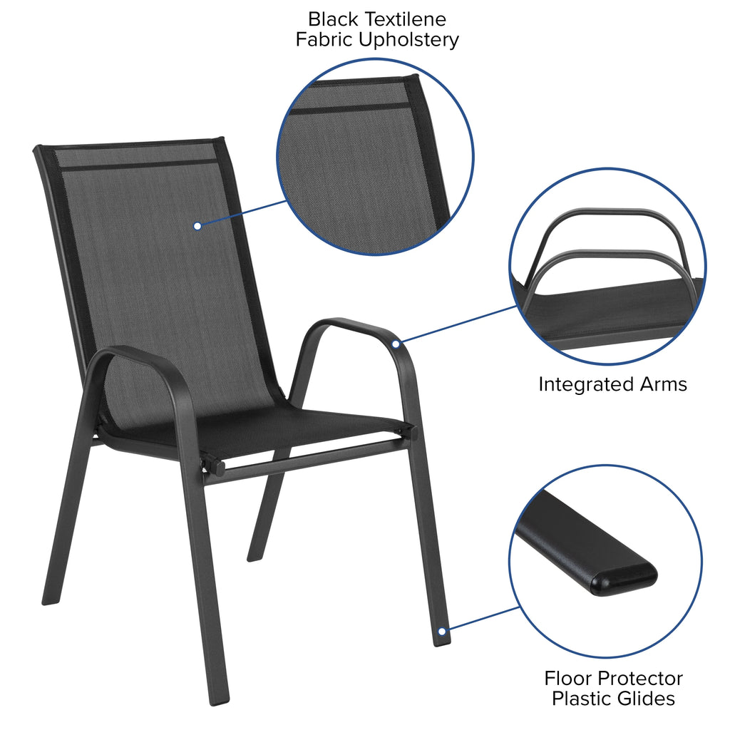 Lot de 5 chaises d’extérieur empilables BizChair noires avec matériau Flex Comfort et structure en métal