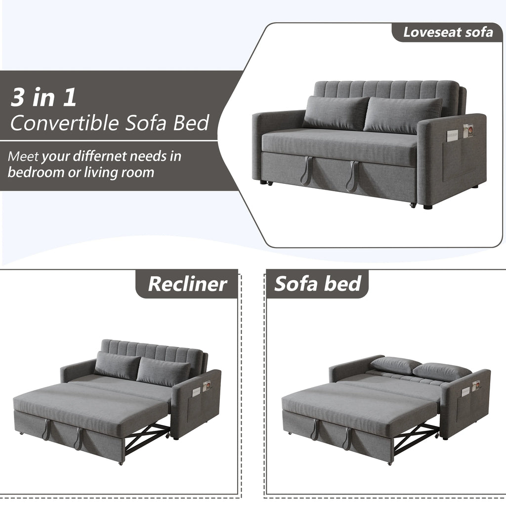 Canapé-lit 2 places Noodeniya 54, canapé convertible moderne, causeuse en tissu pour petits espaces, gris clair