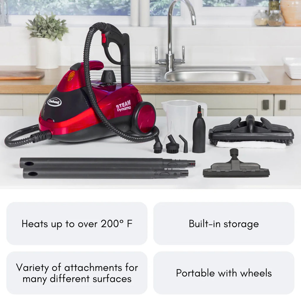Nettoyeur vapeur multi-usage Ewbank Dynamo avec accessoires, pour sols, tapis, salles de bains, cuisines, fenêtres et plus encore, nettoyage sans produits chimiques, portable, 1 500 W