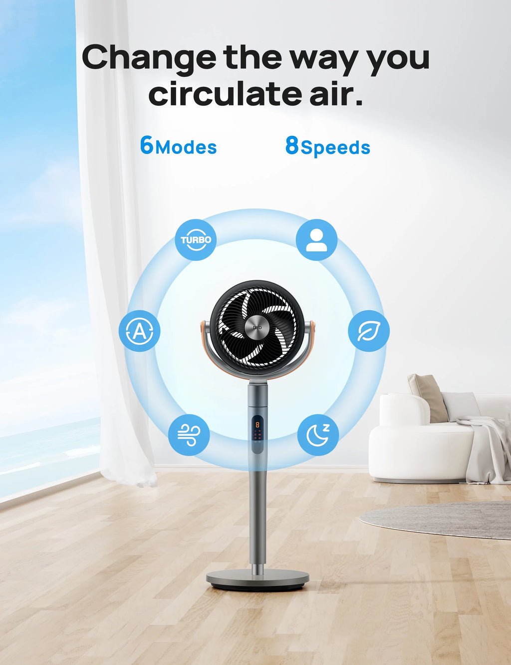 Ventilateur sur pied Dreo avec télécommande, ventilateur silencieux de 43 po pour la maison et la chambre, ventilateur intelligent oscillant 120+105 avec Wi-Fi/commande vocale, compatible avec Alexa/Google, 6 modes, 8 vitesses, minuterie 12 h