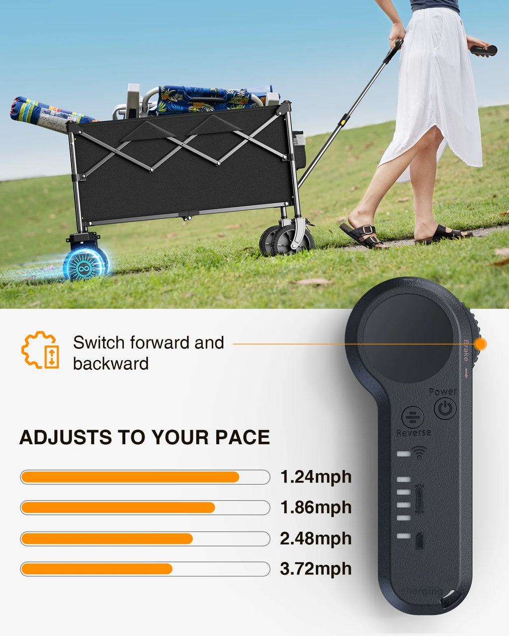 Chariot utilitaire électrique KEESTP, moteur de 300 W, chariot pliable avec roues tout-terrain pour le camping, le jardinage et les courses