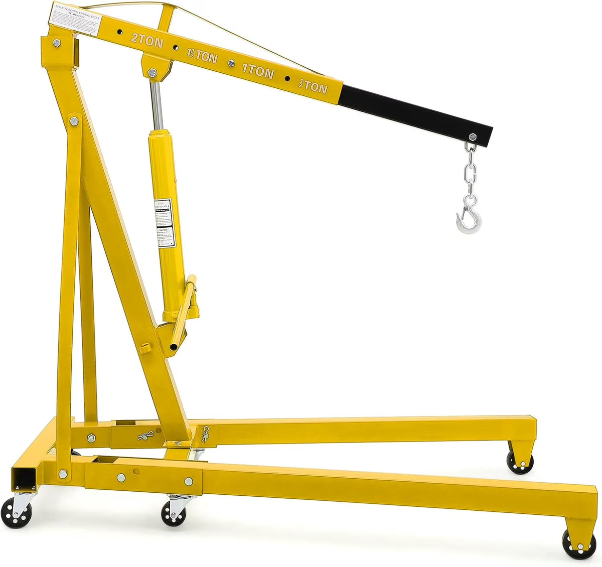 Chèvre d'atelier hydraulique pliant JoanKaren 2 tonnes, palan de levage pour moteur robuste, nacelle de levage lourde à 6 roues, jaune