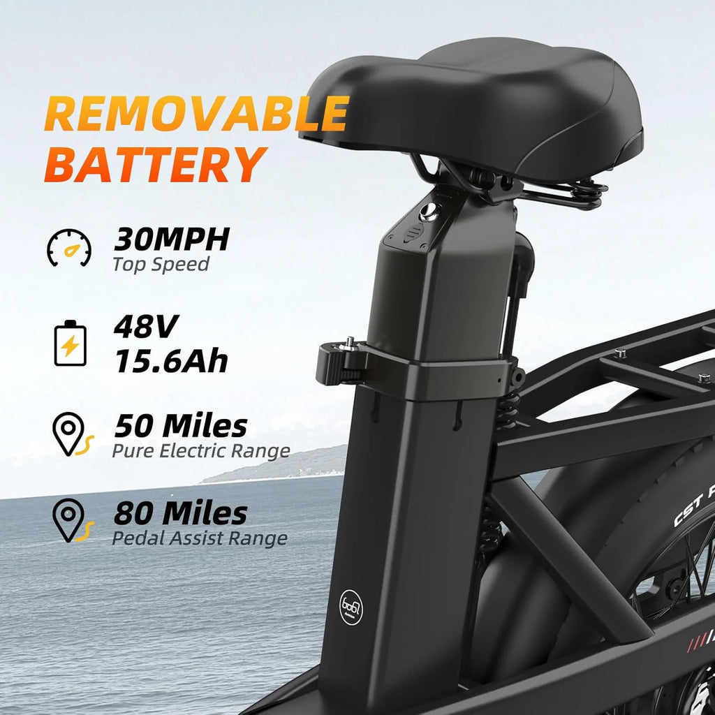 Vélo électrique pour adultes avec moteur de 1500 W en crête, 80 miles d’autonomie maximale, 7 vitesses, batterie amovible de 750 Wh, vélo électrique pliant avec pneus larges de 20 pouces, suspension intégrale et certification UL