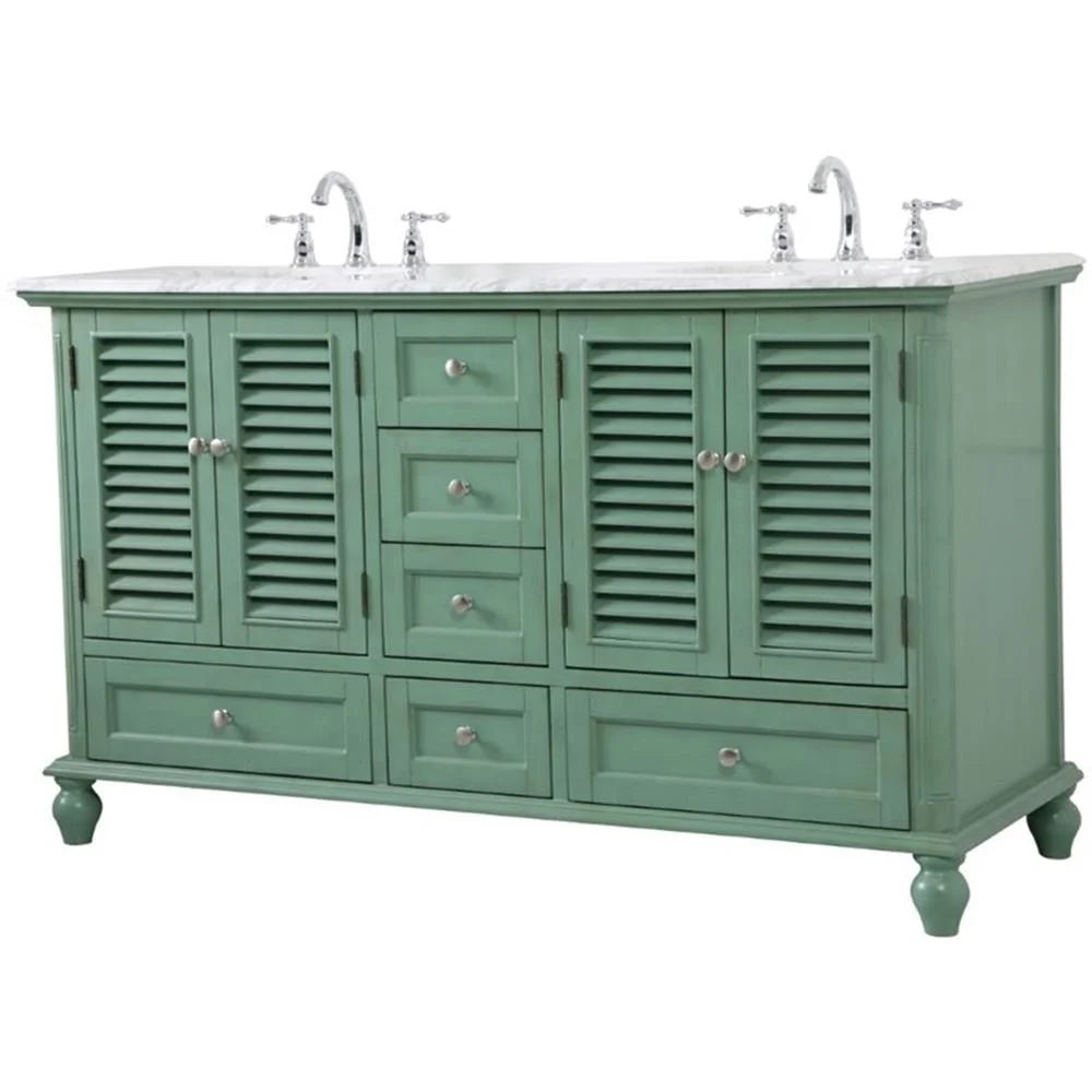 Meuble-lavabo double élégant de 60 pouces pour salle de bain, blanc antique