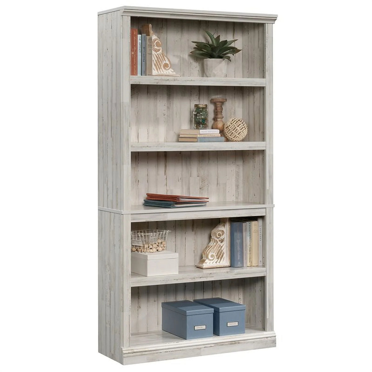 Bibliothèque haute contemporaine Pemberly Row en bois à 5 étagères, blanc à lattes