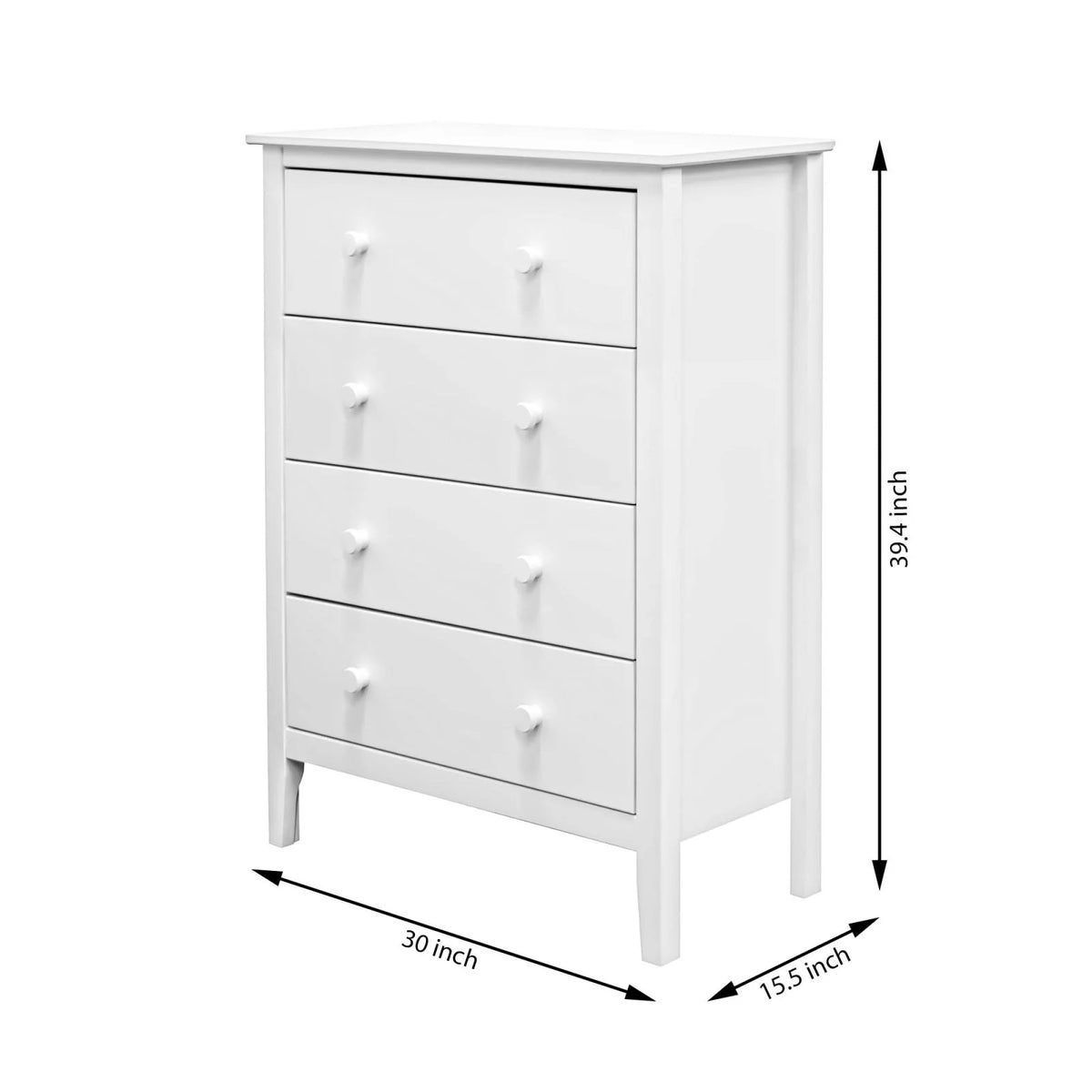 Commode Adeptus Easy Pieces en bois massif à 4 tiroirs - Blanc