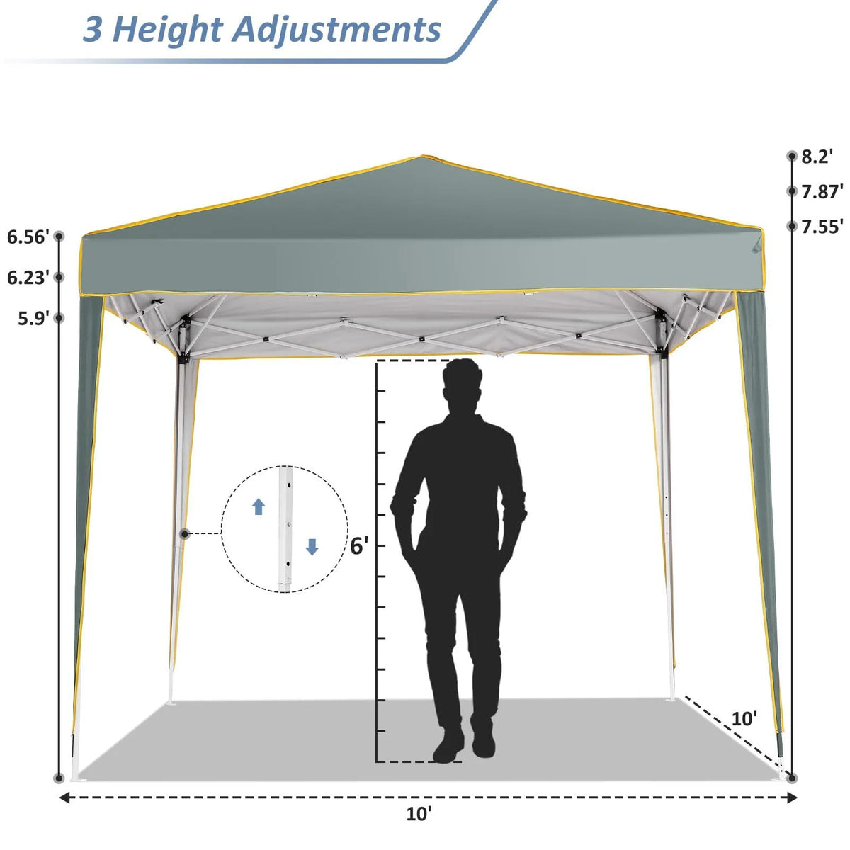HOTEEL Chapiteau pop-up 10x10 avec murs latéraux, Tente imperméable pour fêtes et événements de mariage, Gazébo d'extérieur instantané avec sac de transport, piquets, cordes et sacs de sable, Noir