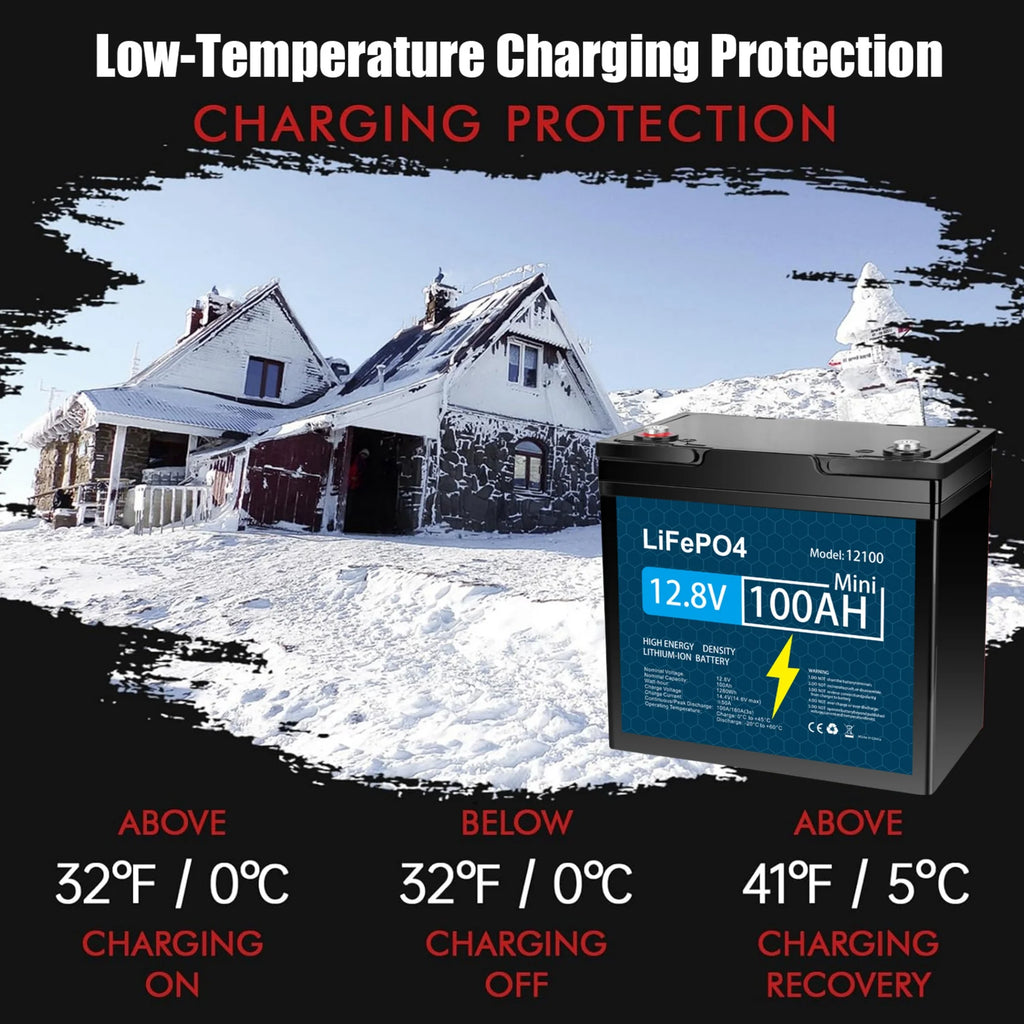 Batterie au lithium LiFePO4 12V 100Ah avec BMS 100A pour Camping-car et Fourgon Aménagé à cycles profonds