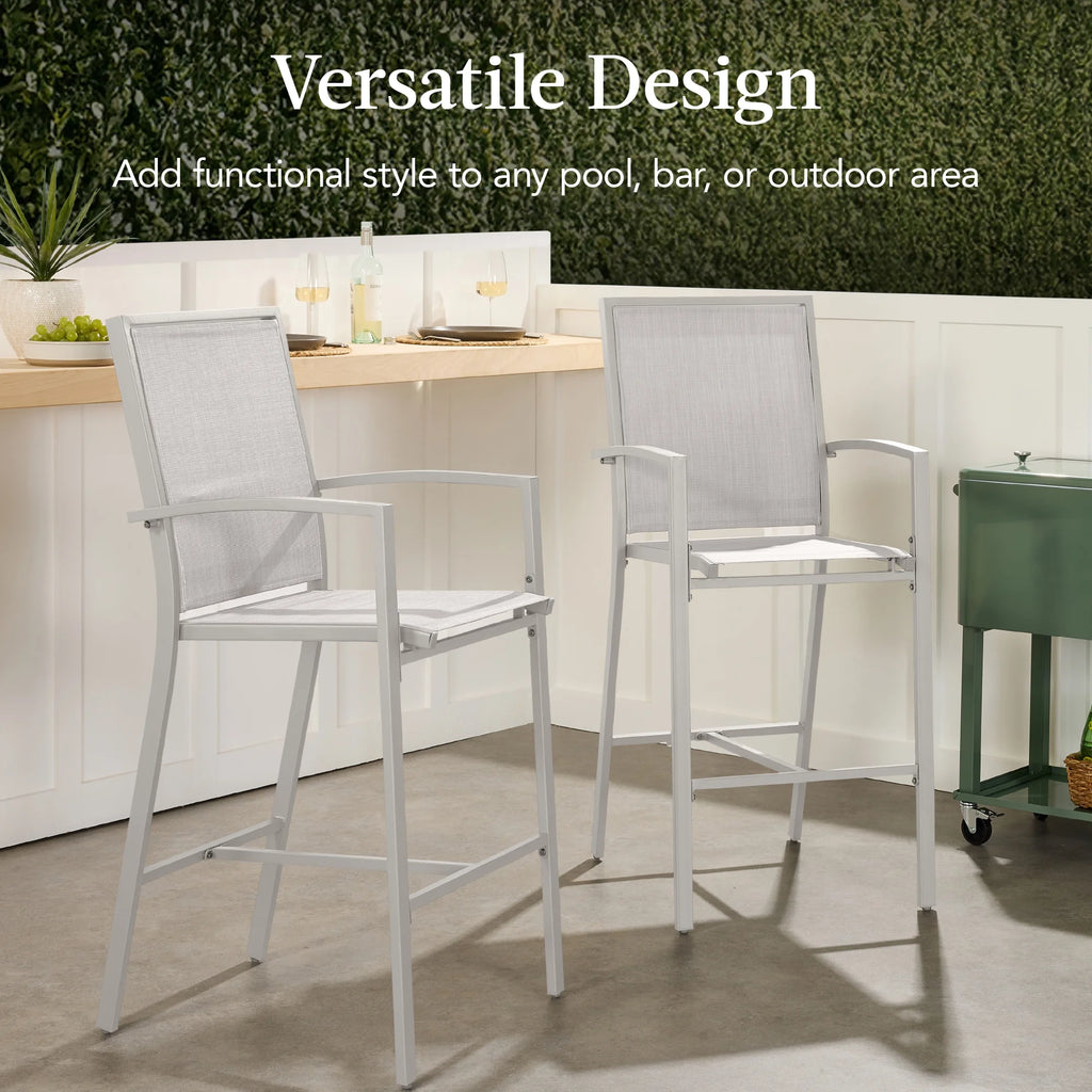 Best Choice Products Lot de 2 tabourets de bar d'extérieur, Chaises de patio hauteur bar avec maille toutes saisons - Noir/Noir