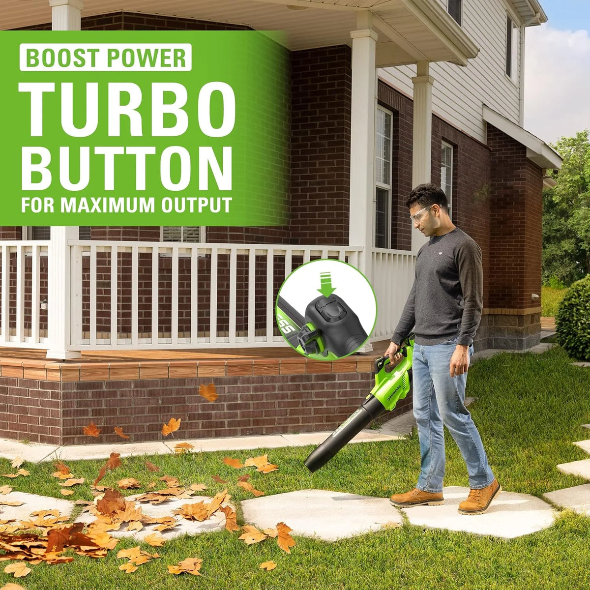 Souffleur axial Greenworks 40V TruBrushless (257 km/h / 700 PCM), batterie 8,0 Ah et chargeur inclus