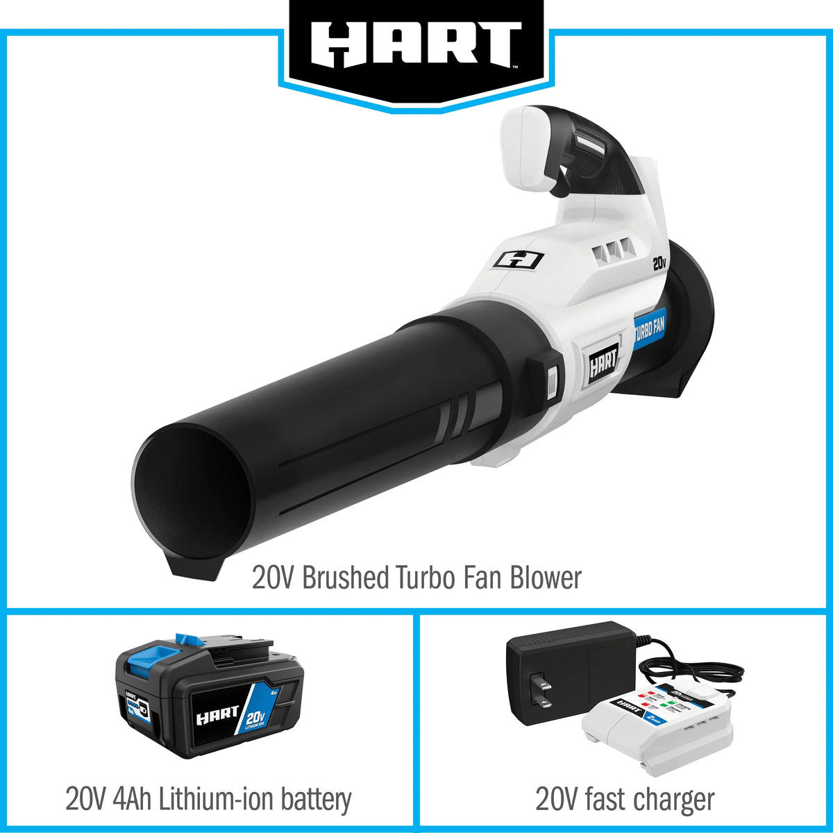 Souffleur de feuilles turbo sans fil HART 20 V (1) batterie lithium-ion 4,0 Ah
