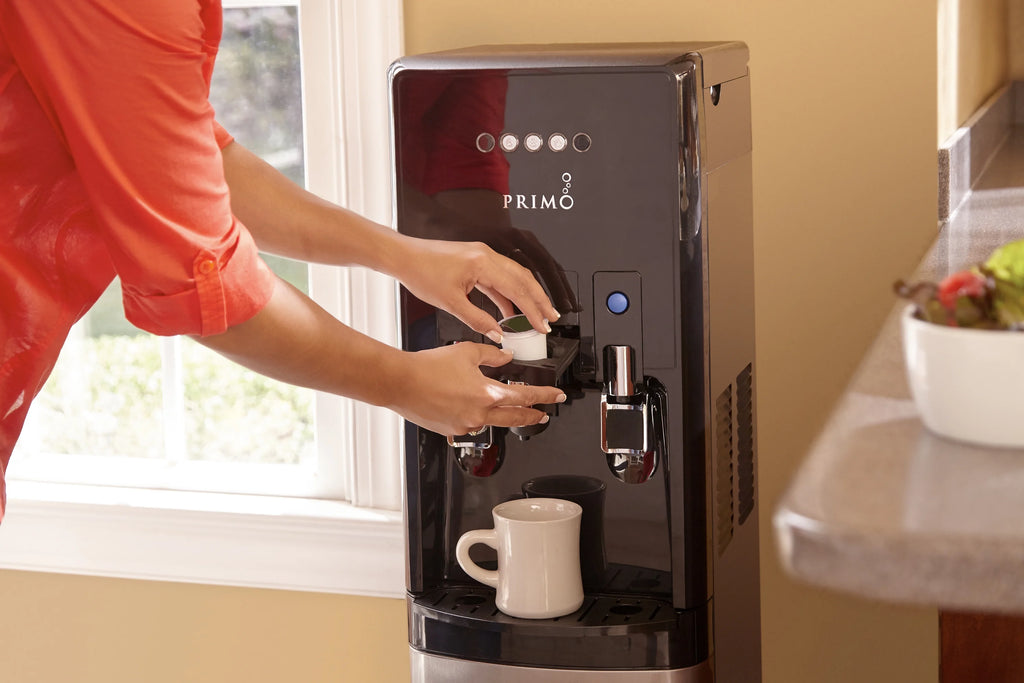 Primo Water? Distributeur d’eau Pro 2 à température contrôlée avec chargement par le bas et machine à café à dosettes individuelles, noir