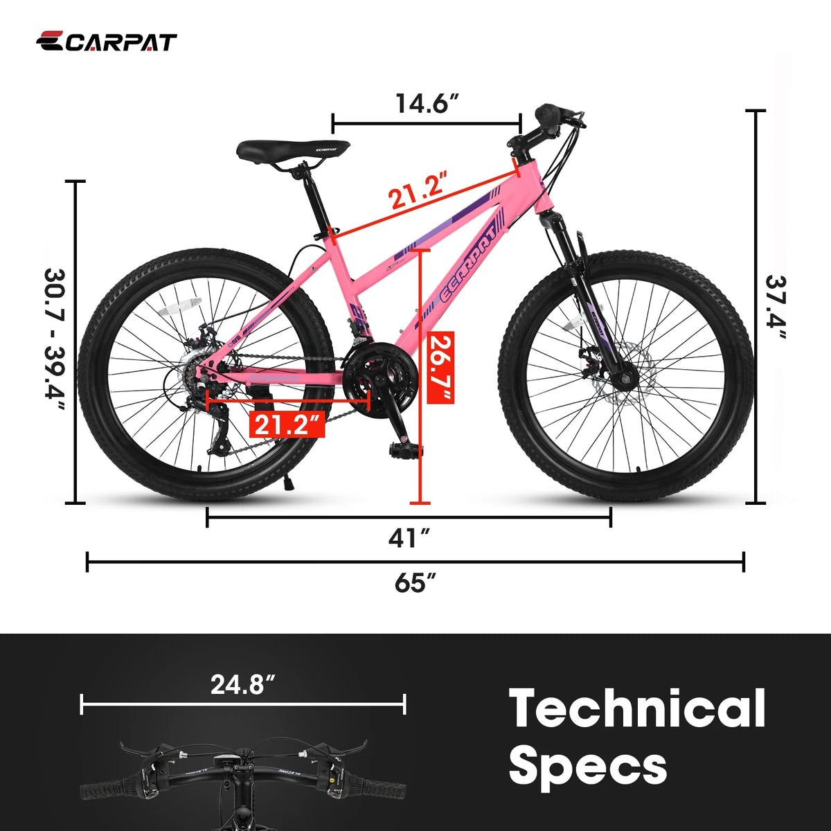 Vélo tout-terrain Ecarpat 26 pouces pour adultes et femmes, freins à disque doubles Shimano, 21 vitesses, suspension intégrale, pour trajets quotidiens et sport en plein air, plusieurs coloris