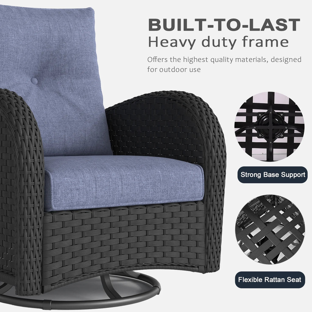 Ensemble de mobilier de patio LayinSun 7 pièces avec table brasero, fauteuils pivotants à bascule en rotin tressé