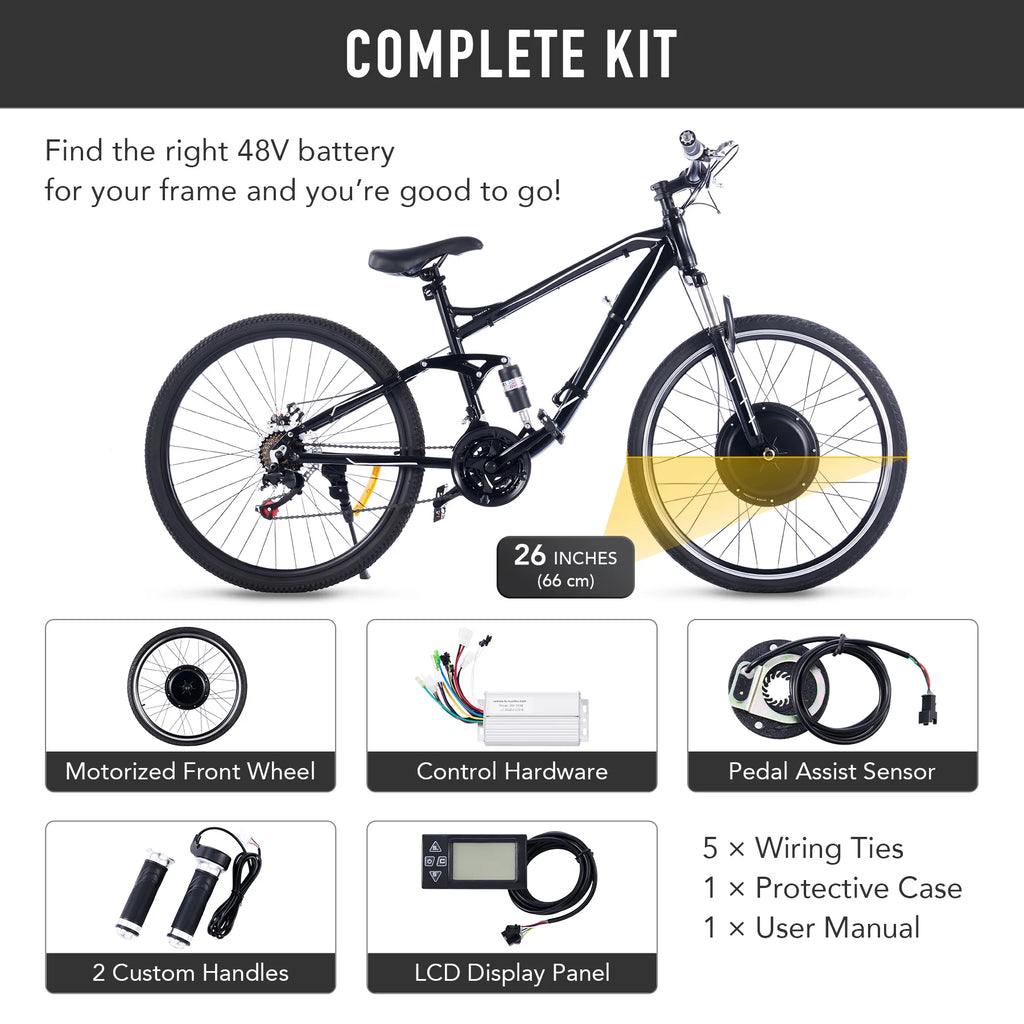 Kit de conversion de vélo électrique Viribus pour roue arrière 26, moteur-roue 1000 W, écran LCD, kit DIY pour vélo électrique