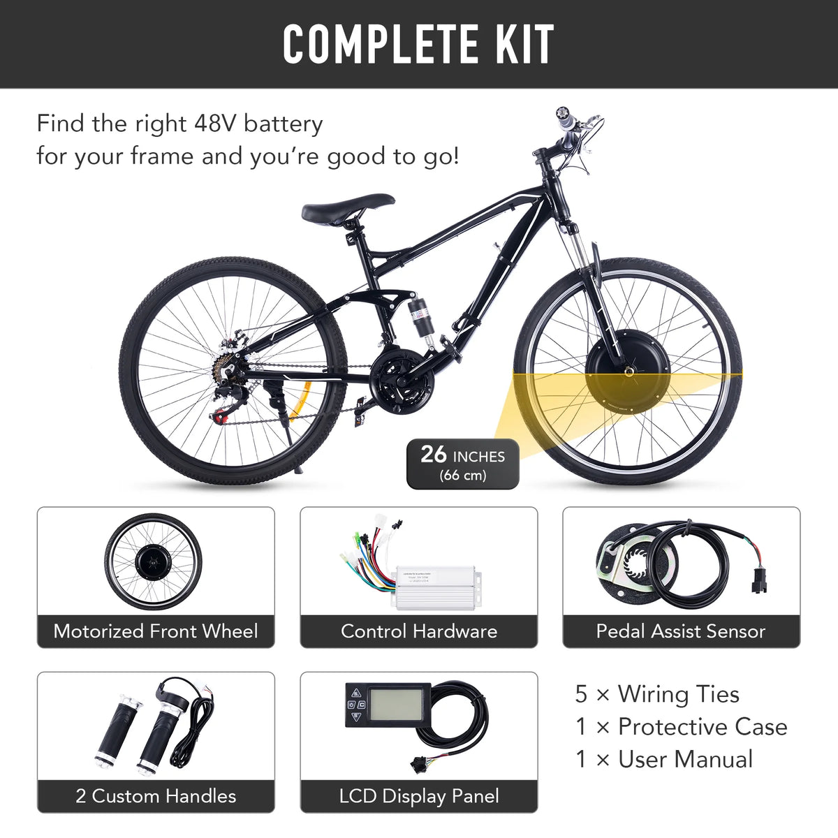 Kit de conversion de vélo électrique Viribus pour roue arrière 26, moteur-roue 1000 W, écran LCD, kit DIY pour vélo électrique