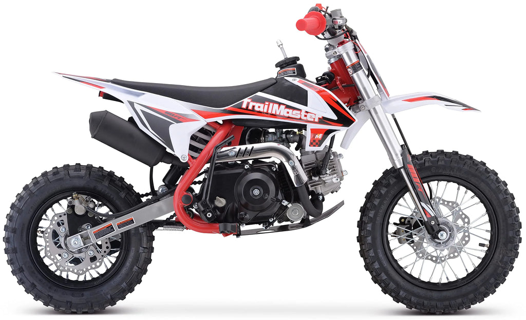 Moto tout-terrain Trailmaster TM15 110 cc semi-automatique à 4 vitesses, hauteur de selle de 24,21 pouces, freins à disque, cadre à double triangulation (rouge)
