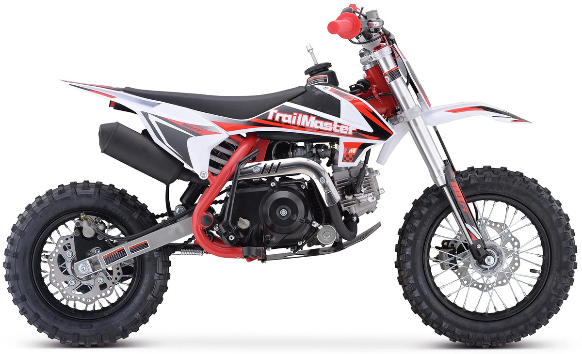 Moto tout-terrain Trailmaster TM15 110 cc semi-automatique à 4 vitesses, hauteur de selle de 24,21 pouces, freins à disque, cadre à double triangulation (rouge)