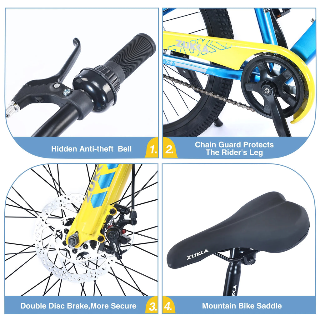 Vélo VTT pour enfant Zukka 20 pouces, cadre en acier, modèle hardtail, pour enfant de 7 à 10 ans, rose