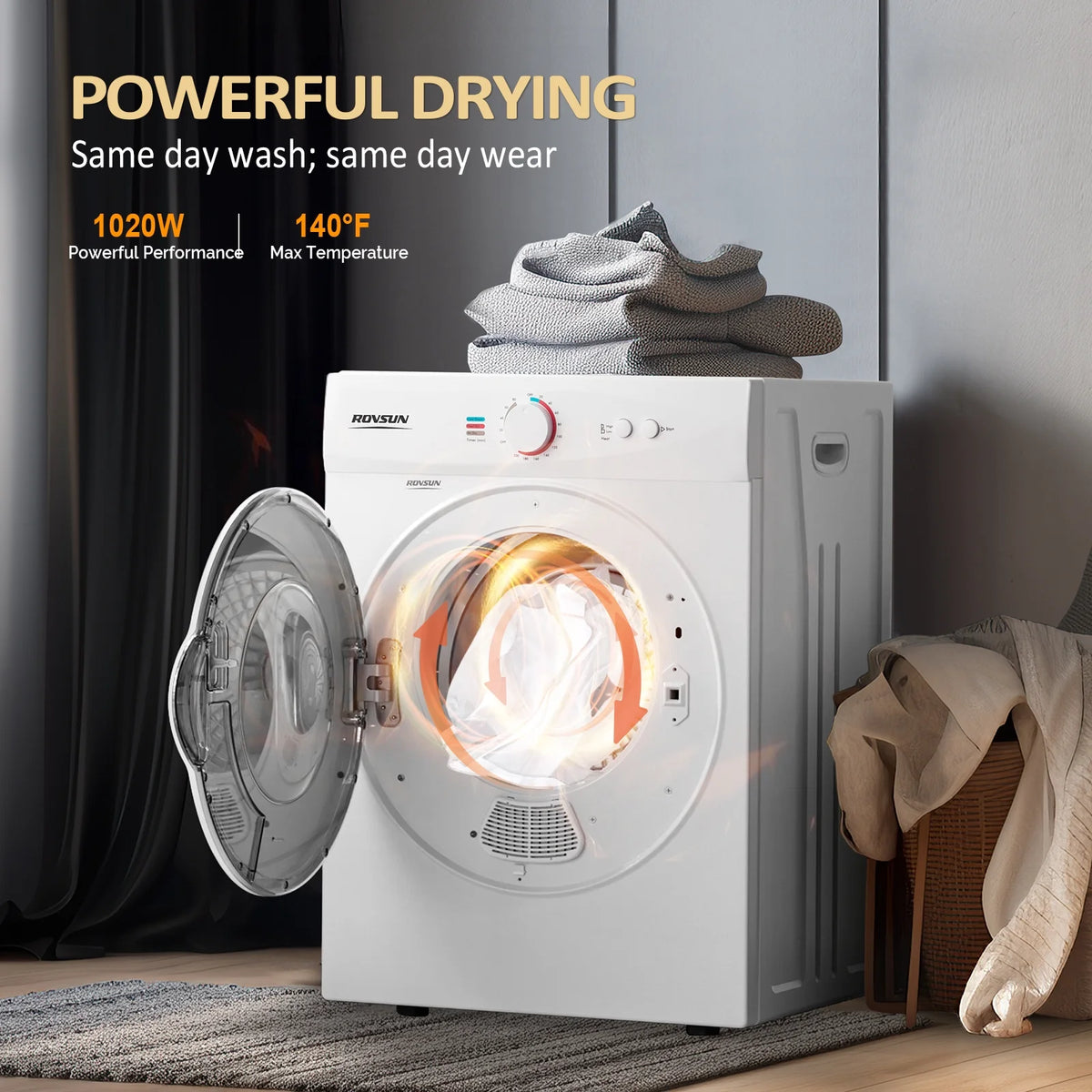 Sèche-linge portable VINGLI de 1,8 pi³, sèche-linge à chargement frontal compact avec tambour en acier inoxydable pour appartement, maison ou résidence universitaire