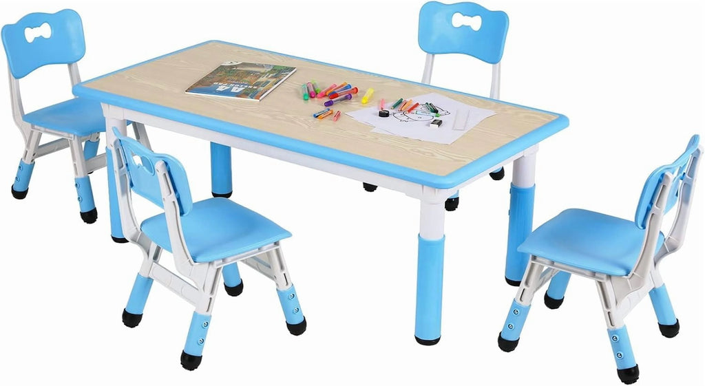 Ensemble table et 4 chaises pour enfants LAZY BUDDY, bureau réglable en hauteur pour tout-petits avec plateau graffiti, ensemble de table d’activités pour enfants pour crèche et maison