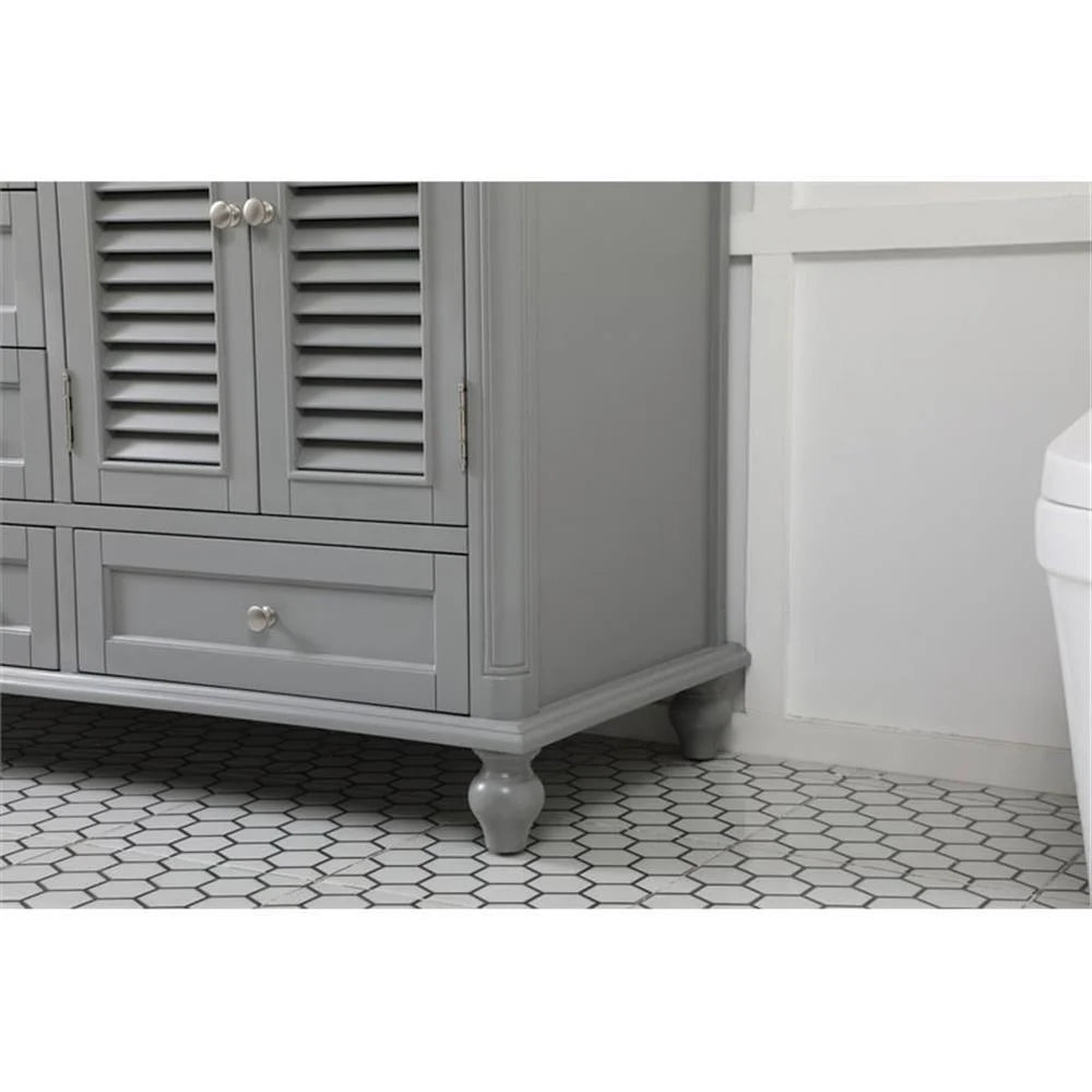 Meuble-lavabo double élégant de 60 pouces pour salle de bain, blanc antique