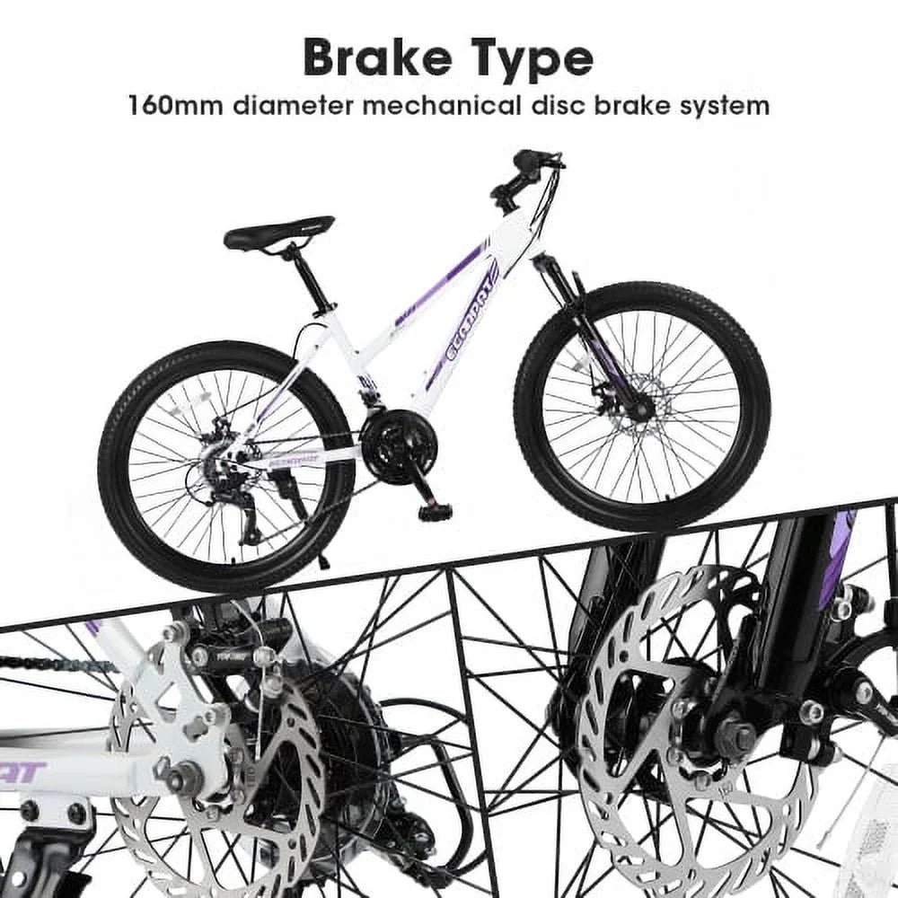POWANLI 26 Vélo tout-terrain pour femme, Vélo de montagne 21 vitesses avec freins à disque doubles et suspension avant de 100 mm, Rose (Cadeau)