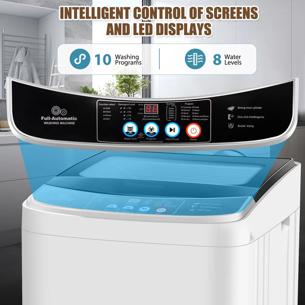 Veeboto Lave-linge entièrement automatique de 17,8 lb, lave-linge compact avec pompe de vidage, moteur puissant, lavage rapide en 20 min, affichage LED, combiné lave-linge et sèche-linge silencieux pour appartement, dortoir et maison