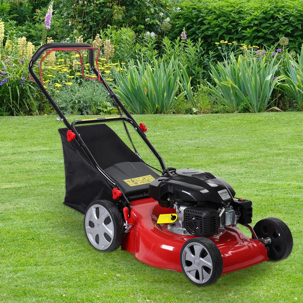 Tondeuse à gazon, Tondeuse à gazon autotractée, Tondeuse à gazon à moteur essence 141cc, Tondeuse à gazon à pousser avec bac à gazon 50L, Grandes roues