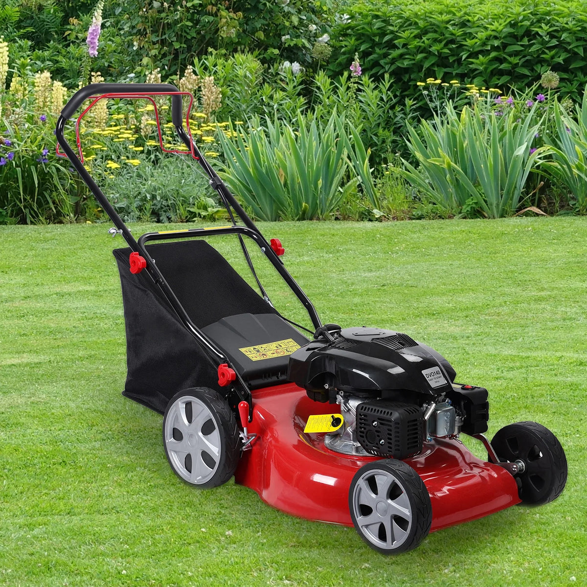 Tondeuse à gazon, Tondeuse à gazon autotractée, Tondeuse à gazon à moteur essence 141cc, Tondeuse à gazon à pousser avec bac à gazon 50L, Grandes roues