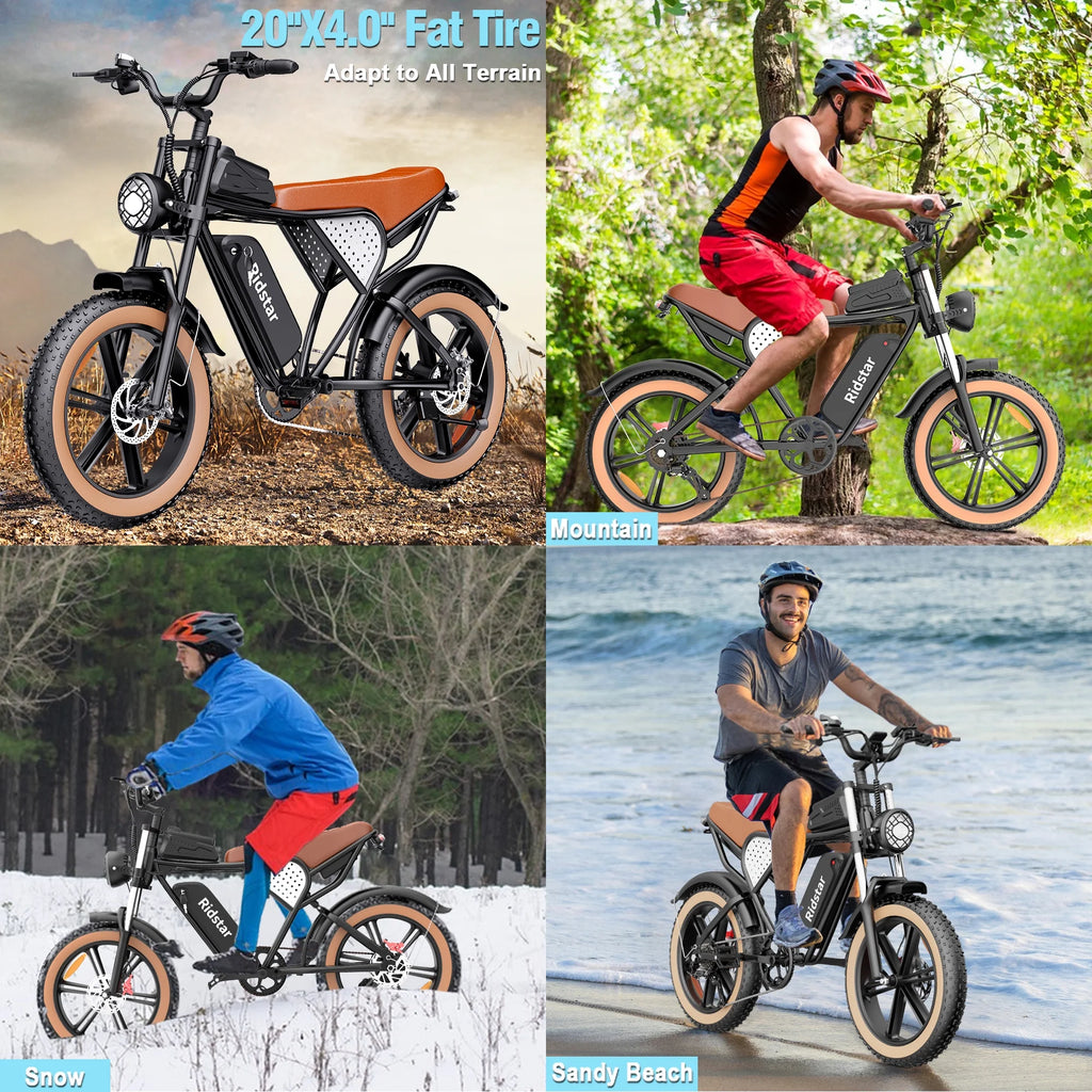 Vélo électrique Ridstar pour adultes, 1200 W, 32 mi/h, moto tout-terrain électrique 48 V 20 Ah, vélo de montagne à pneus larges de 20 pouces et 7 vitesses, UL2849