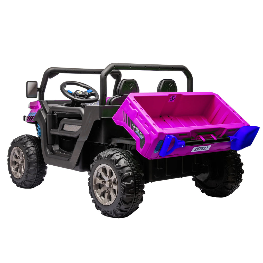 Xuanlur Voiture électrique pour enfants 24V 2 places, UTV avec moteur 2x200W, Jouet électrique 24 volts avec benne/pelle, Voiture électrique pour enfants avec pneus résistants, lumière LED, musique, télécommande, noire