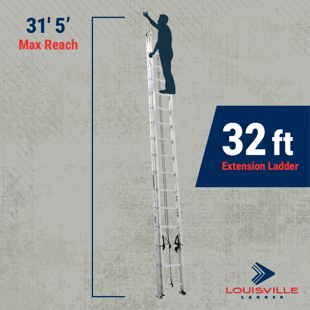 Échelle d’extension en aluminium Louisville Ladder de 32 pieds, capacité de charge de 300 livres, Type IA, AE2232