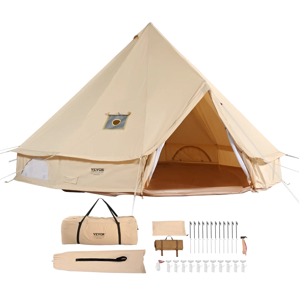 Tente cloche en toile VEVOR, tente yourte 4 saisons de 4 m/13,12 pieds, tente en toile pour le camping avec prise de poêle, tente respirante pouvant accueillir jusqu'à 6 personnes, pour le camping en famille, la chasse, les fêtes en plein air.
