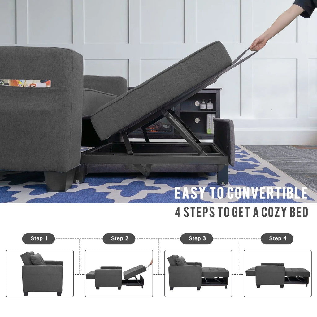DURASPACE Fauteuil convertible 3 en 1 avec lit et port USB, Fauteuil d’intérieur avec méridienne, Gris foncé