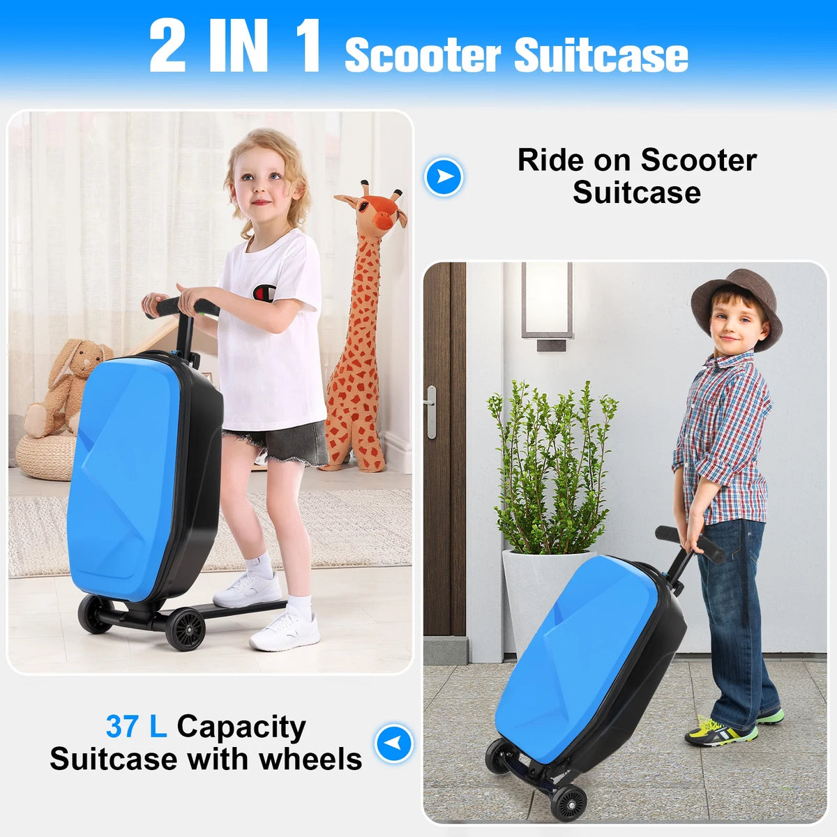 Valise à roulettes Advwin pour enfants et adultes, valise rigide sur laquelle les enfants de 4 à 15 ans peuvent rouler, bagage cabine multifonction léger et pliable avec roulettes, pour enfants et adolescents, rose